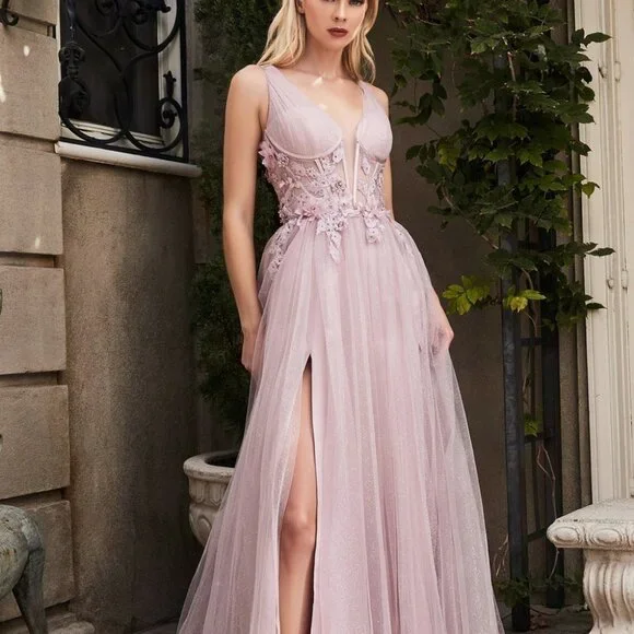 MAUVEPROM PARTY EVENING FORMAL LONGG SLEEVELESS MEGARA TULLE GOWN DRESS AL1057